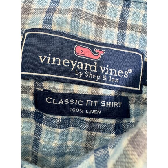 Vineyard Vines Classic Fit Shirt Mens XL 100% Linen Windowpane Plaid Preppy - Picture 2 of 6